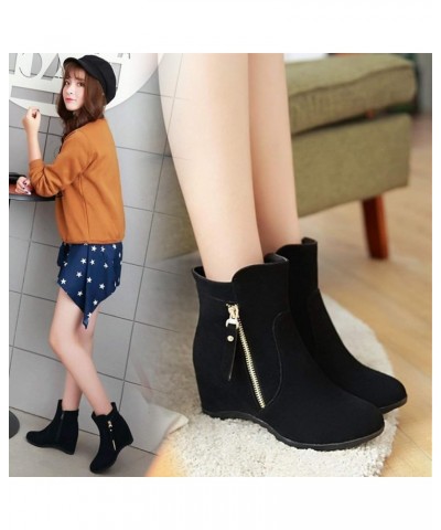 Women's Round Toe Ankle High Wedge Booties Comfortable Faux Suede Hidden Heel Side Zipper Dress Boots Black $28.97 Boots