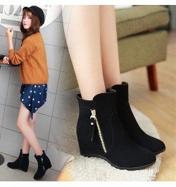 Women's Round Toe Ankle High Wedge Booties Comfortable Faux Suede Hidden Heel Side Zipper Dress Boots Black $28.97 Boots