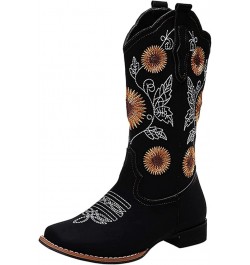 Cowboy Boots For Women Wide Calf Wide Foot Western Cowgirl Boots Knee High Embroidered Chunky Heel Fashion Boot Zl-black $17....