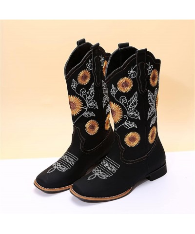 Cowboy Boots For Women Wide Calf Wide Foot Western Cowgirl Boots Knee High Embroidered Chunky Heel Fashion Boot Zl-black $17....