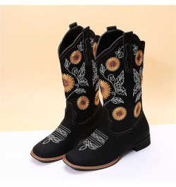 Cowboy Boots For Women Wide Calf Wide Foot Western Cowgirl Boots Knee High Embroidered Chunky Heel Fashion Boot Zl-black $17....