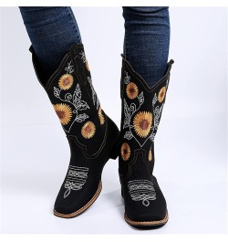 Cowboy Boots For Women Wide Calf Wide Foot Western Cowgirl Boots Knee High Embroidered Chunky Heel Fashion Boot Zl-black $17....