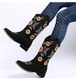 Cowboy Boots For Women Wide Calf Wide Foot Western Cowgirl Boots Knee High Embroidered Chunky Heel Fashion Boot Zl-black $17....