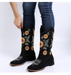 Cowboy Boots For Women Wide Calf Wide Foot Western Cowgirl Boots Knee High Embroidered Chunky Heel Fashion Boot Zl-black $17....