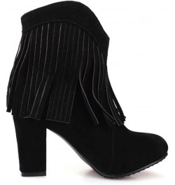 Women Ankle Boots Autumn And Winter Fashion Elegant Retro Tassel Large Foreign Trade Comfortable Womens Boots Black $28.71 Boots