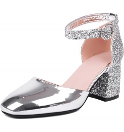 Bride Closed Toe Block Heel Wedding Sandals Sequins Silver 1 $36.70 Sandals