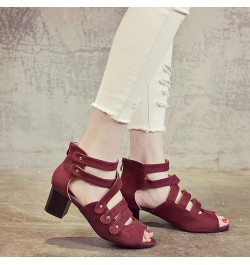 Women's Mid-Heel Sandals Slip-On Convenient Plus Size Sandals Open Toe Fabric Comfortable Ladies Shoes Wine Red $18.62 Sandals