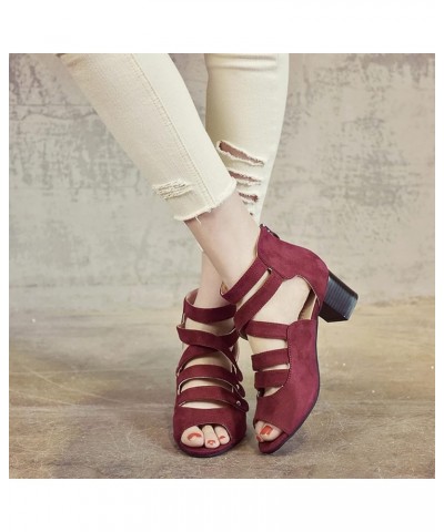 Women's Mid-Heel Sandals Slip-On Convenient Plus Size Sandals Open Toe Fabric Comfortable Ladies Shoes Wine Red $18.62 Sandals