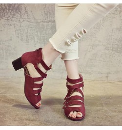 Women's Mid-Heel Sandals Slip-On Convenient Plus Size Sandals Open Toe Fabric Comfortable Ladies Shoes Wine Red $18.62 Sandals