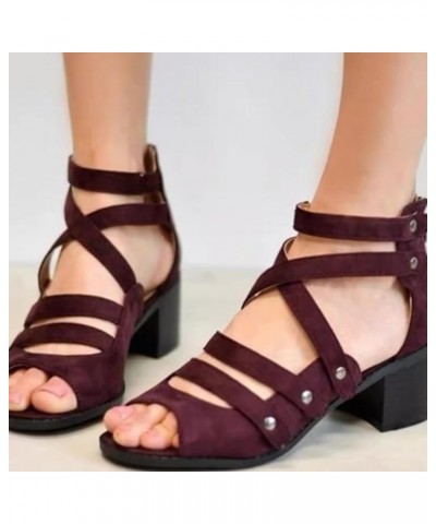 Women's Mid-Heel Sandals Slip-On Convenient Plus Size Sandals Open Toe Fabric Comfortable Ladies Shoes Wine Red $18.62 Sandals