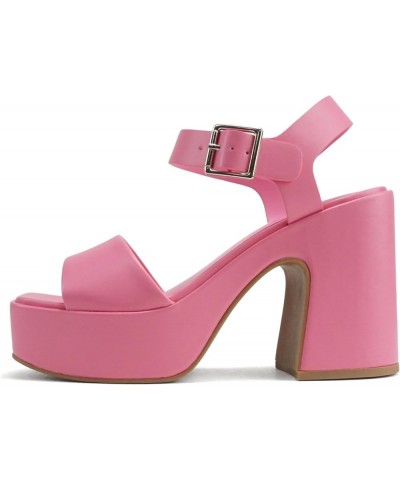 Launch ~ Women Open Toe Ankle Strap Platform Chunky High Heeled Sandal Pink Pu $26.00 Sandals