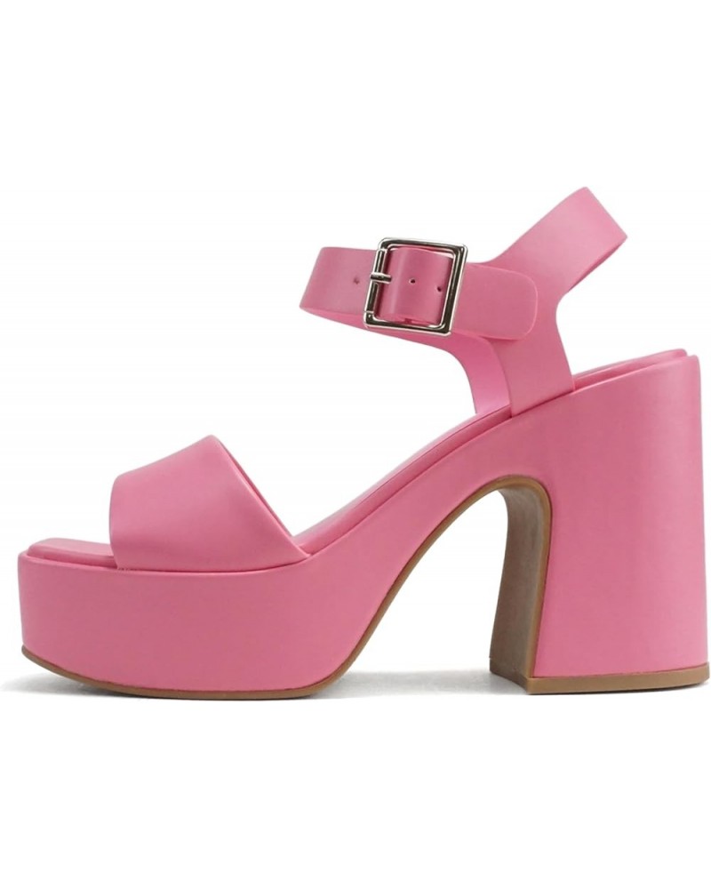 Launch ~ Women Open Toe Ankle Strap Platform Chunky High Heeled Sandal Pink Pu $26.00 Sandals