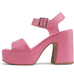 Launch ~ Women Open Toe Ankle Strap Platform Chunky High Heeled Sandal Pink Pu $26.00 Sandals