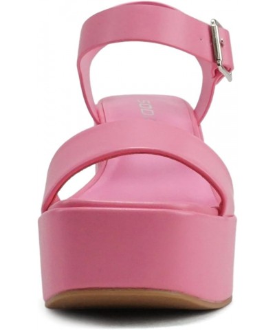 Launch ~ Women Open Toe Ankle Strap Platform Chunky High Heeled Sandal Pink Pu $26.00 Sandals