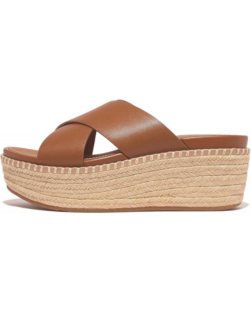 Women's Eloise Espadrille Leather Wedge Cross Slides Sandal Light Tan $70.20 Sandals